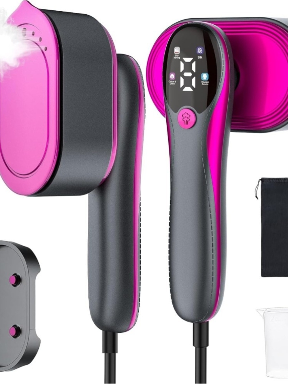 KOKABI 2in1 Travel Steamer for Clothes, Portable Dry Steam Iron H - Pink & Gray
